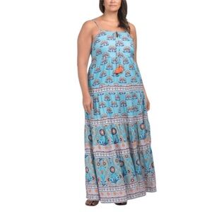 CELINA MOON Vibrant Blue and Orange Sundress